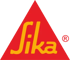 Rotes Dreieck mit dem gelben Schriftzug "Sika" und einem eingekreisten "R" daneben.