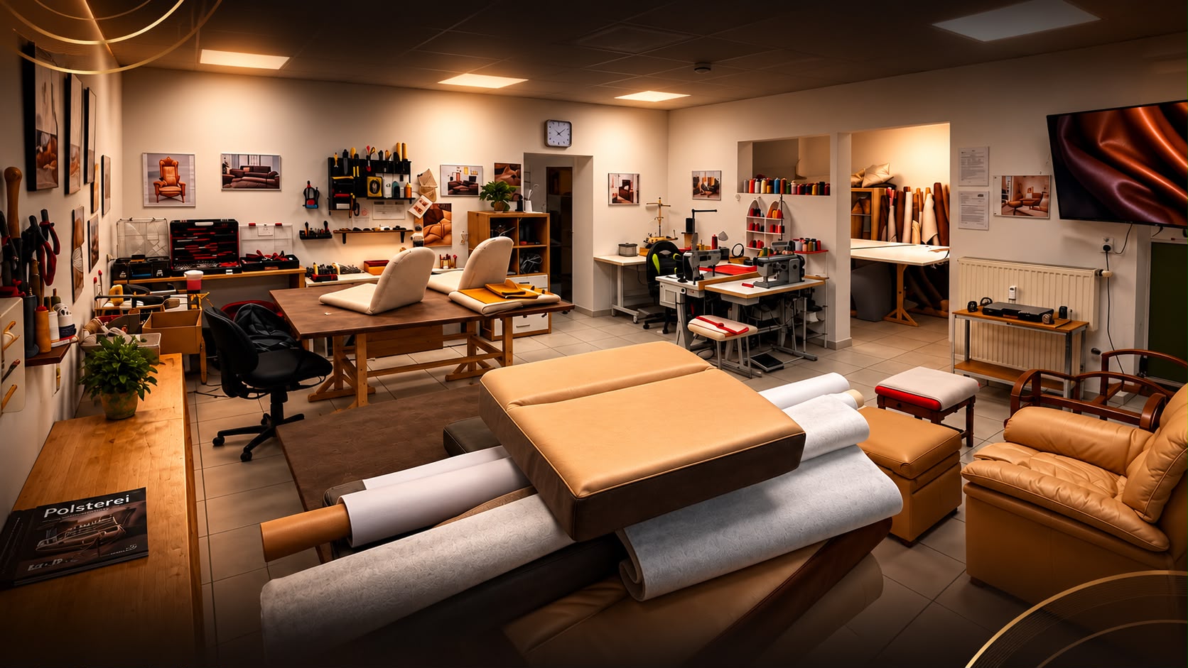 Neu gepolstertes Sofa in eleganter Wohnzimmer-Umgebung