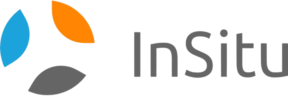 InSitu-Logo mit drei blattförmigen Elementen in Blau, Orange und Grau links und dem Schriftzug "InSitu" in Grau rechts.