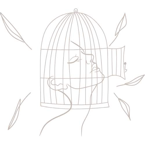 Zeichnung eines geöffneten Vogelkäfigs – Symbol für innere Freiheit