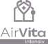 Logo von AirVita intensiv mit einem Haus-Symbol, Stethoskop und medizinischem Kreuz in Grau.