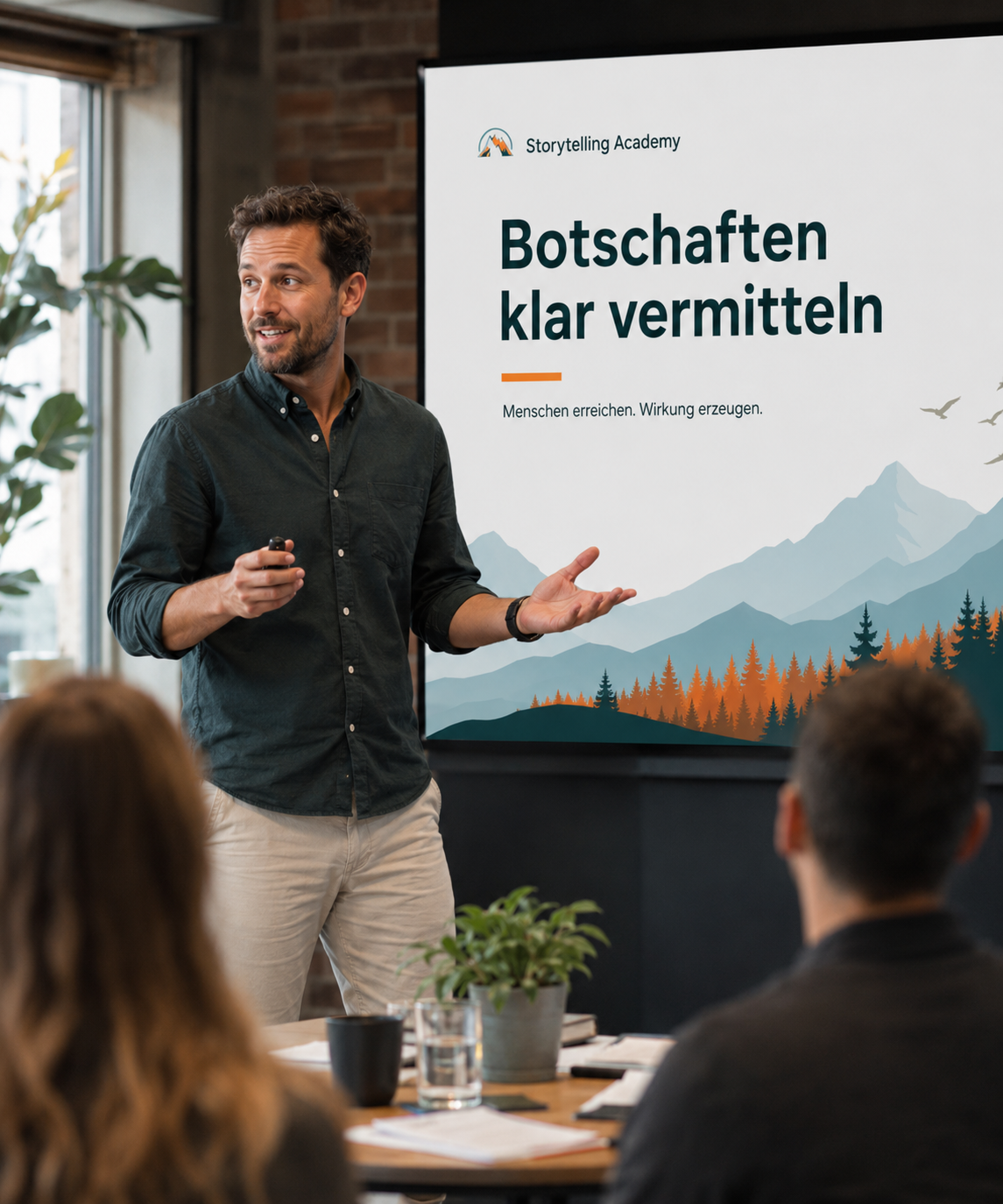 PowerPoint Seminar der Rhetorikhelden: Team überarbeitet Präsentationsfolien am Laptop