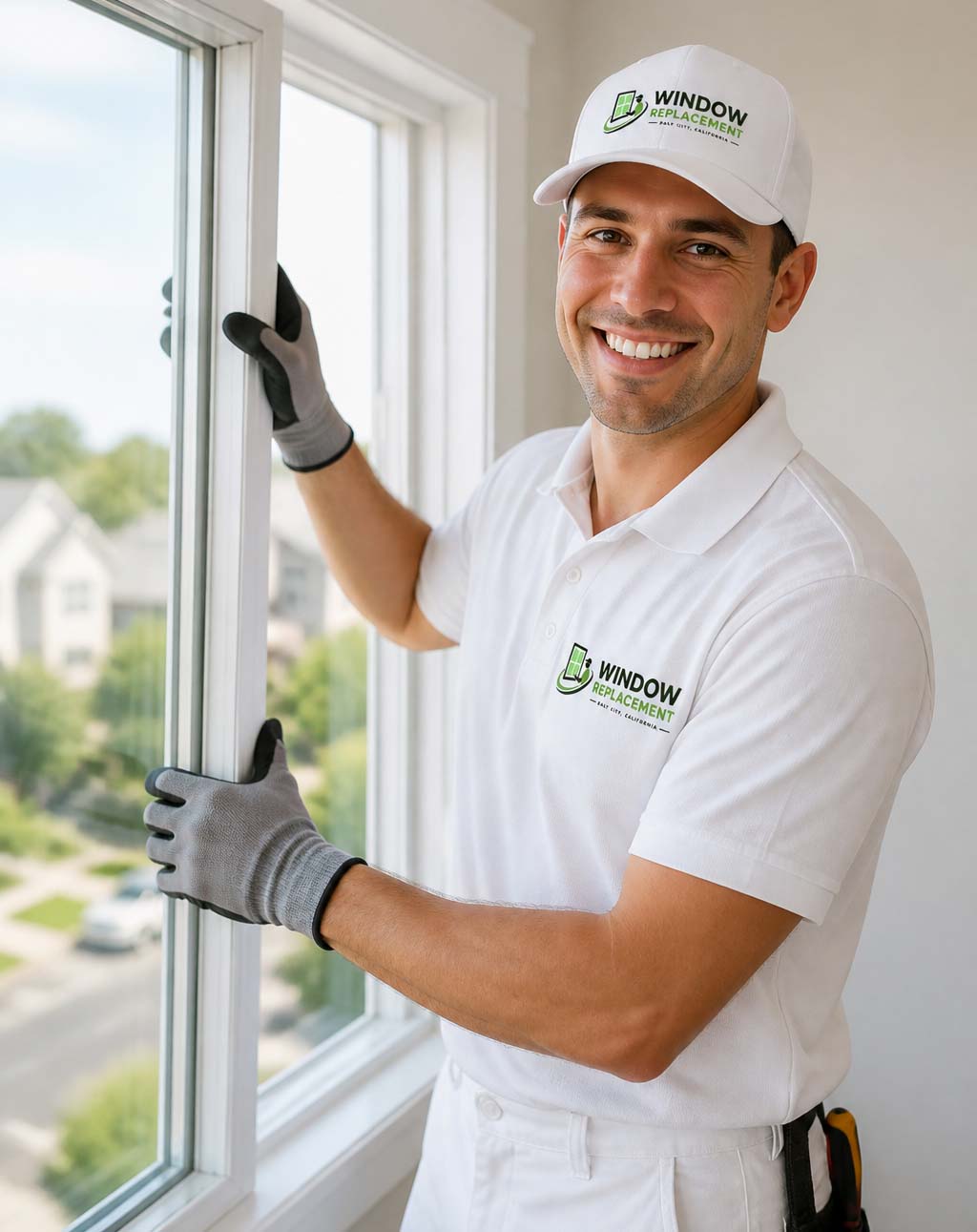 New replacement window being set and sealed into a Fishers home