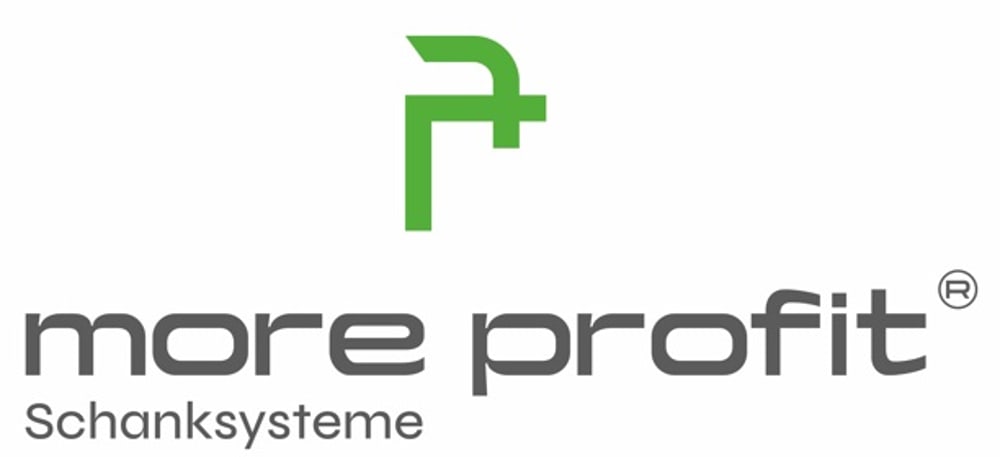 Grünes Logo mit einem stilisierten "P", darunter der Text "more profit" und "Schanksysteme".