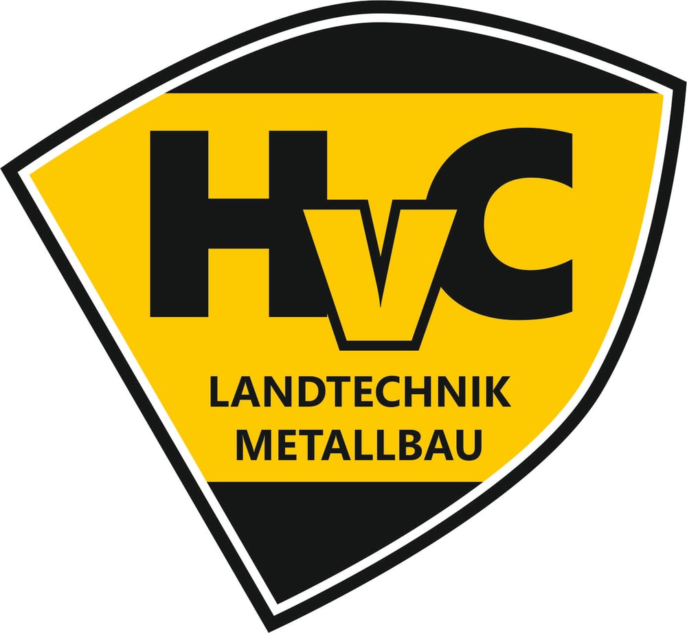 HVC Landtechnik Metallbau Logo in Gelb und Schwarz, schildförmig.