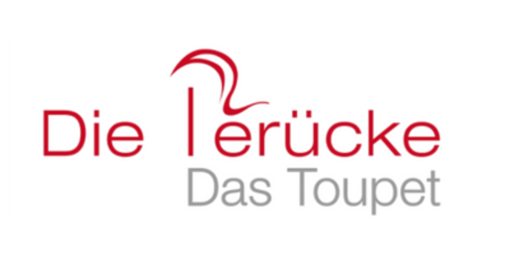 Die Perücke Das Toupet Logo mit rotem Text und stilisiertem "P", darunter grauer Text.