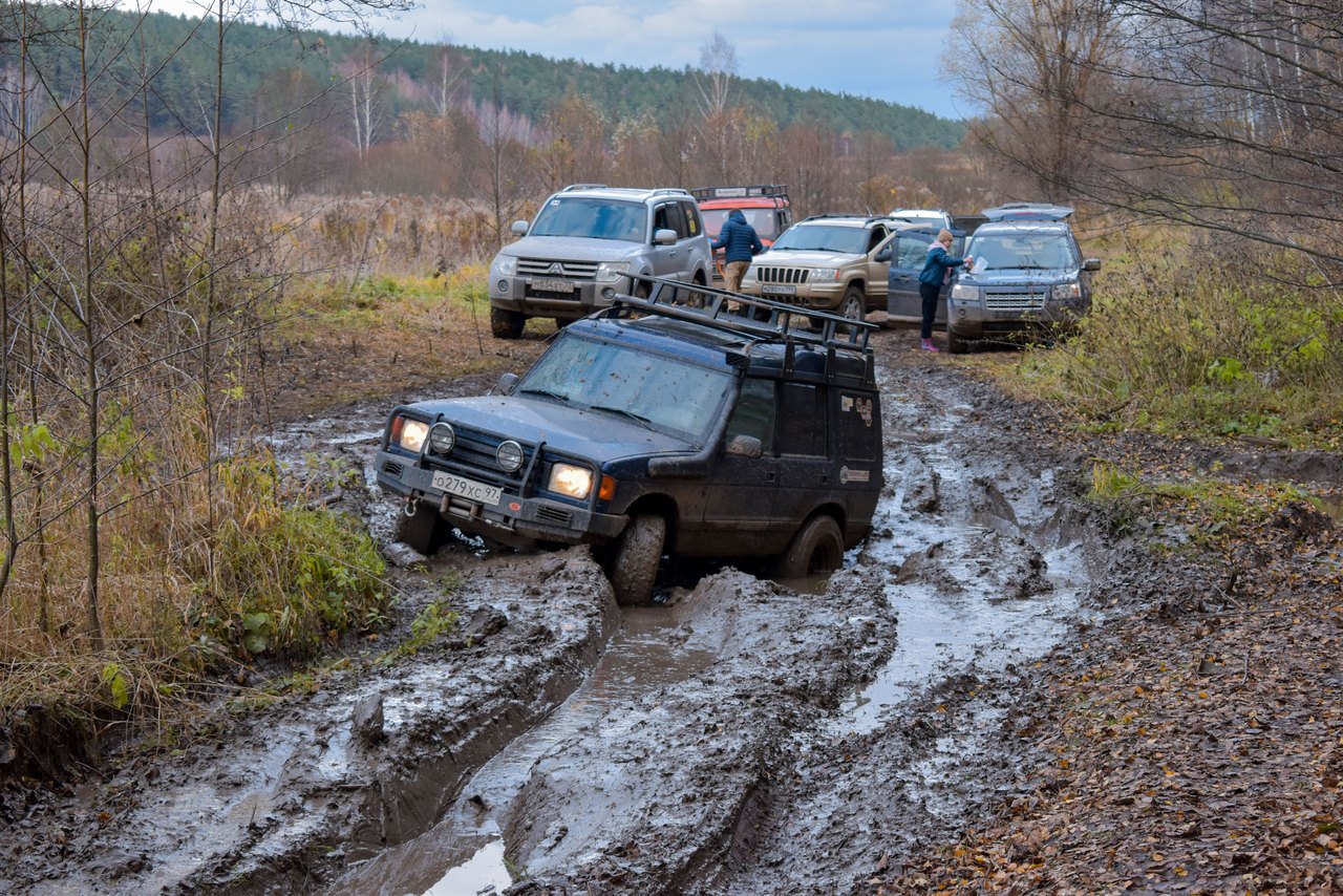 A vehicle bogged down off a muddy rural road near Tavares, FL, the kind of car stuck in a ditch that needs a professional winch-out.