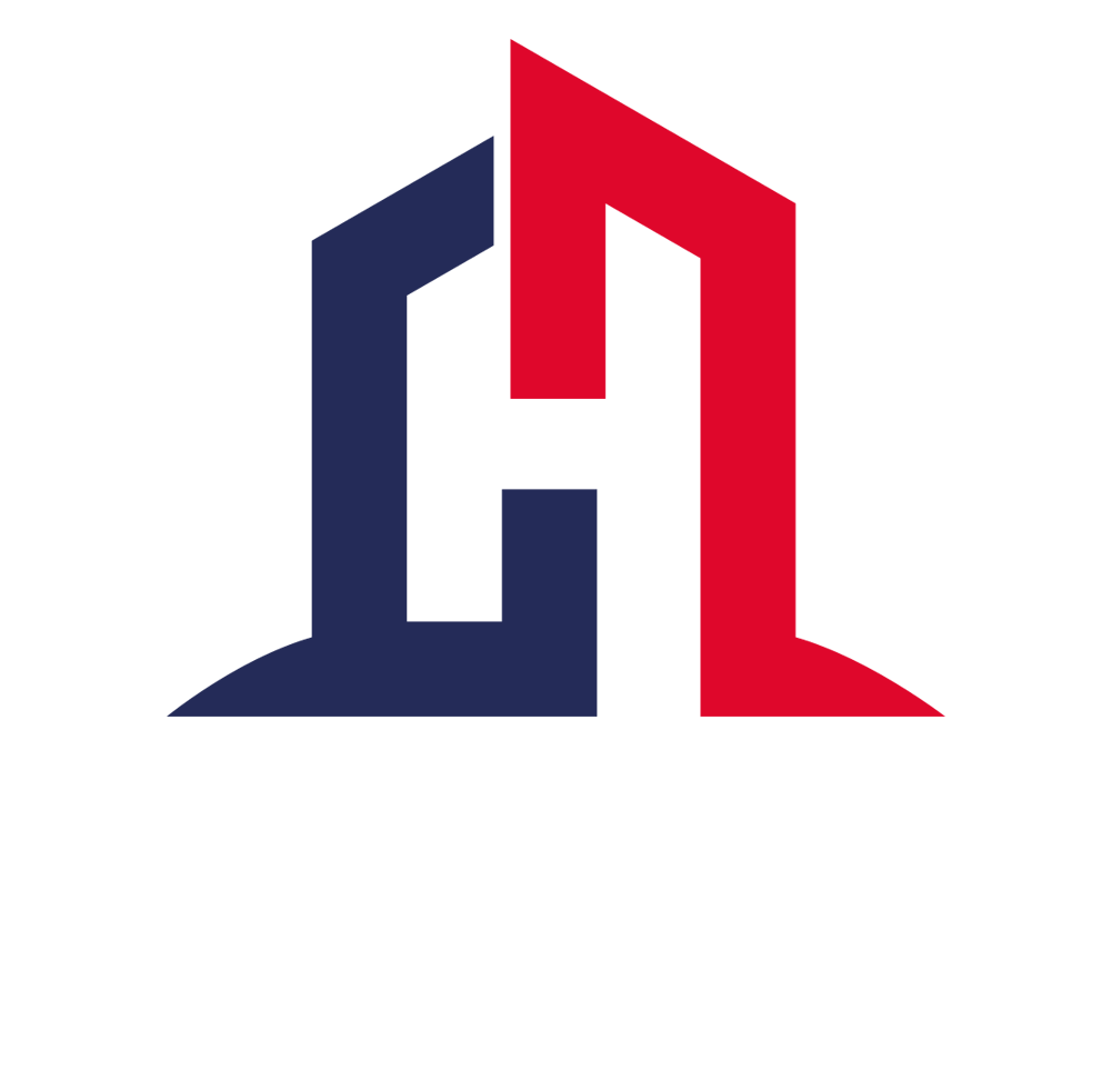Logo mit stilisiertem Haus und Buchstaben "H" in Rot und Dunkelblau; Text "HELMUTS HAUSMEISTERSERVICE".