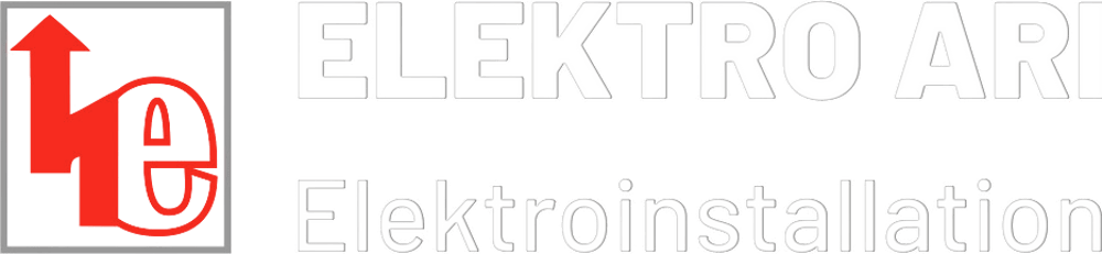 Logo mit "Elektro ARI Elektroinstallation" und rotem "e" Pfeil nach oben.
