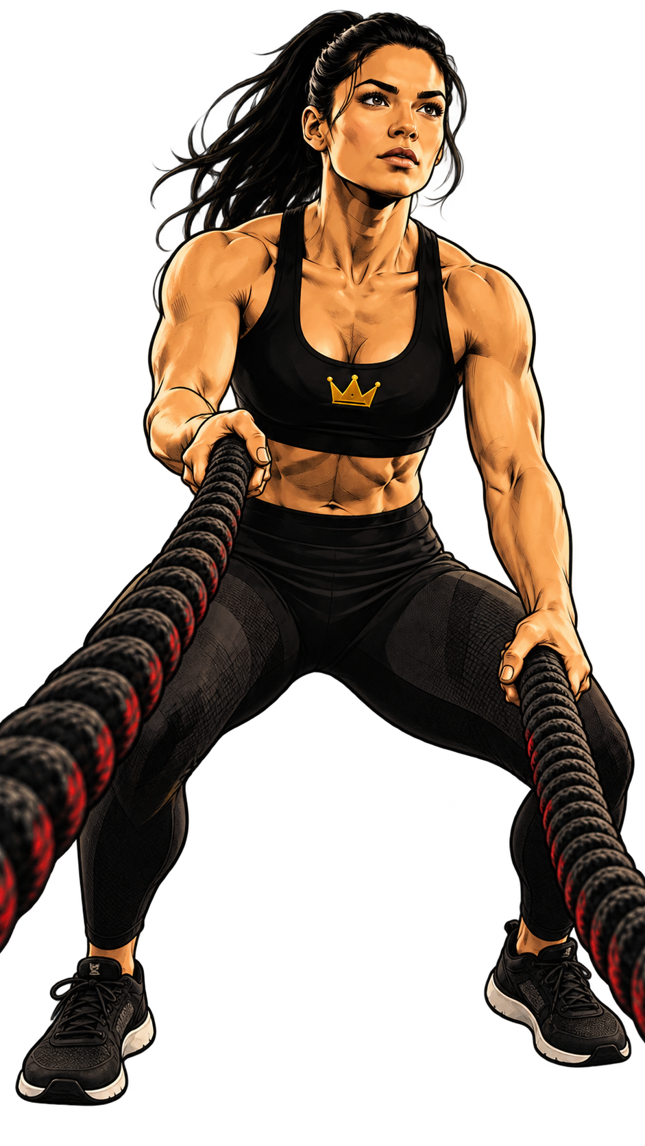 FitnessKing Athletin trainiert mit Battle Ropes