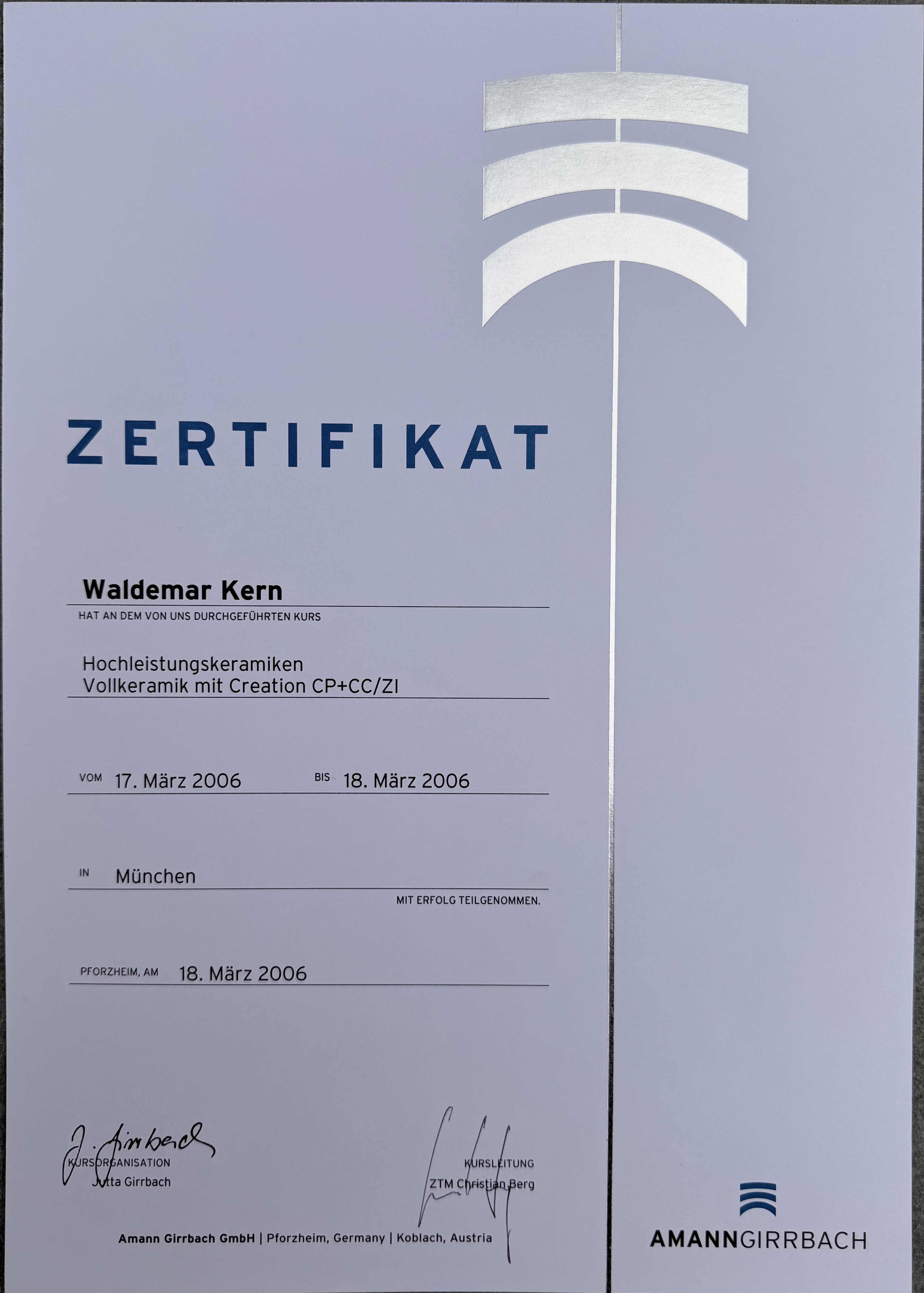 Fortbildungszertifikat 5 von ADU-Dental