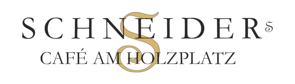 Logo: "SCHNEIDER CAFÉ AM HOLZPLATZ" in dunklem und goldenem Text auf dunkelgrünem Hintergrund.