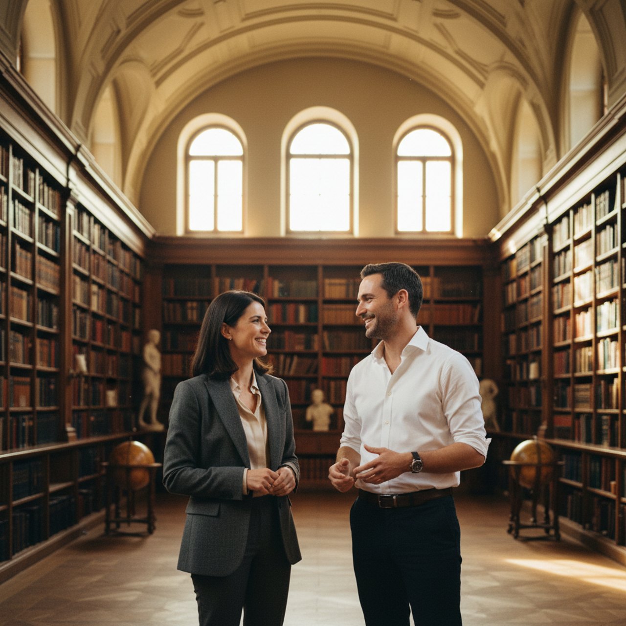 Frau und Mann in Bibliothek