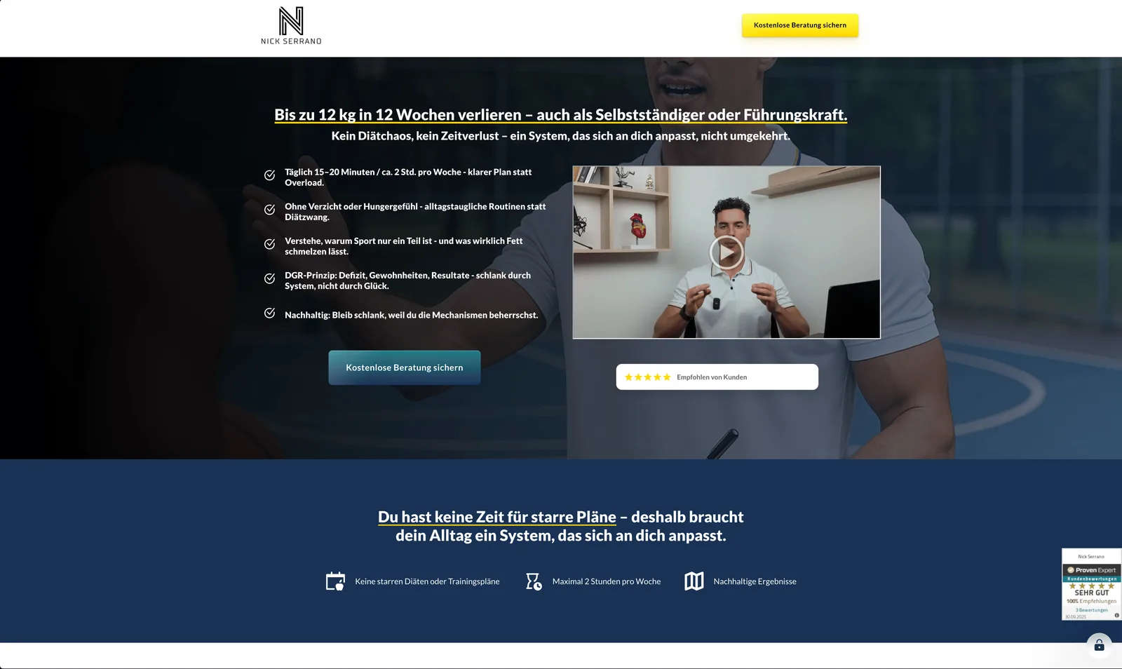Startseite der Website von Nick Serrano Fitness Coaching