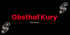 Roter Schriftzug Obsthof Kury über dem Wort Buchholz auf schwarzem Hintergrund mit zwei geschwungenen grauen Ornamenten.