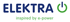 ELEKTRA Logo mit grünem Einschaltsymbol und Text "inspired by e-power".