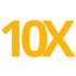 Goldene "10X"-Schrift auf dunkelgrünem Hintergrund.