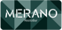 Logo mit dem Wort „MERANO“ in Weiß über „RestoBar“ auf einem dunklen Hintergrund aus sich überlappenden Dreiecken.