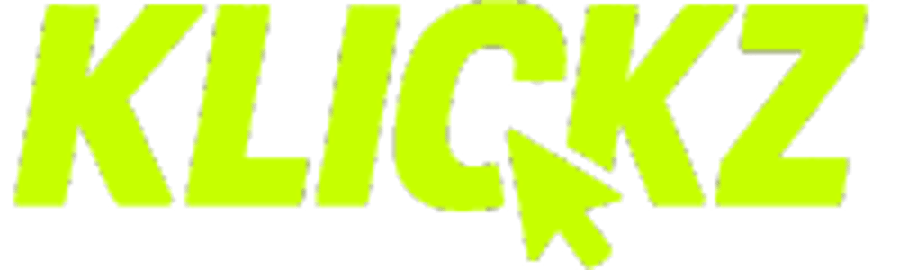Grüner Text „KLICKZ“ mit einem Mauszeiger, der auf dem Buchstaben „C“ liegt.