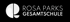 Logo der Rosa Parks Gesamtschule mit weißer Silhouette von Rosa Parks in einem Kreis und dem Schriftzug "ROSA PARKS GESAMTSCHULE".
