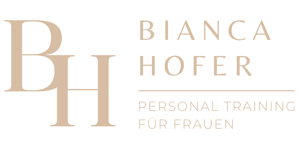 Logo von Bianca Hofer Personal Training für Frauen mit den Initialen BH in Beige auf schwarzem Hintergrund.