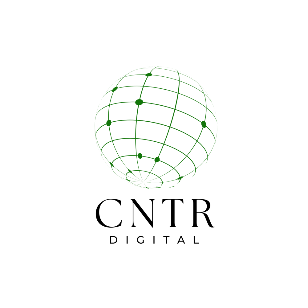 Grünes, drahtgitterartiges Globus-Symbol über dem Text „CNTR DIGITAL“.