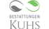 Bestattungen Kuhs logo featuring an infinity symbol with grey and green leaves on a black background.