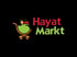 Logo von Hayat Markt mit einem Einkaufswagen, der Obst und Gemüse enthält.