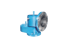 Blaue Industriepumpe mit großem Flanschanschluss und zwei kleineren Rohranschlüssen.