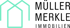 Logo: Müller Merkle Immobilien, mit drei türkisfarbenen Hausumrissen links.