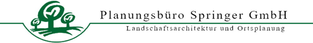 Logo mit zwei stilisierten grünen Bäumen und dem Text "Planungsbüro Springer GmbH, Landschaftsarchitektur und Ortsplanung".