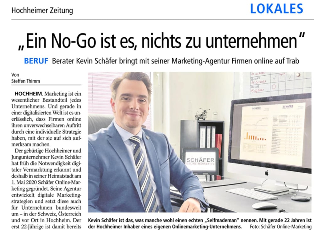 Zeitungsbericht über Kevin Schäfer in der Hochheimer Zeitung vom 12. Februar 2021