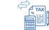 Person, Gebäude, wechselnde Pfeile, Steuerdokument, Taschenrechner und Stift symbolisieren Steuerberatung.