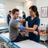 Therapist treats a man's auto accident injury in a bright clinic.