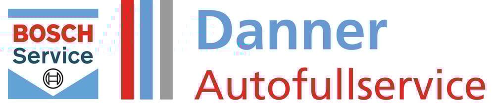 Bosch Service Danner Autofullservice Logo mit blauem, rotem und grauem Streifen.