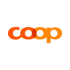 Coop-Logo in leuchtendem Orange und Rot auf dunkelgrünem Hintergrund.