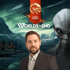 A man in a suit, an alien, and "WORLDS WITHOUT END" with a dragon banner over a mountain landscape.