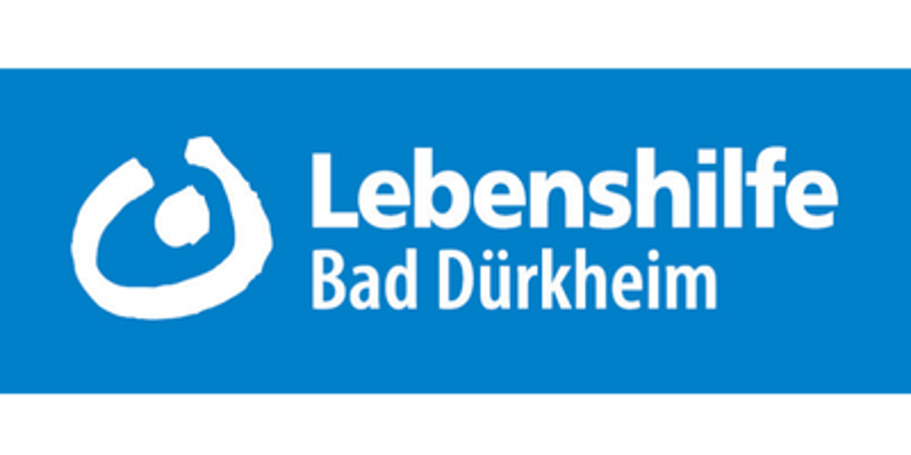 Logo der Lebenshilfe Bad Dürkheim auf blauem Grund, weißes Symbol einer stilisierten Figur und Text.