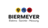 Firmenlogo Biermeyer: Symbole für Elektrizität, Sanitär und Heizung über dem Text "BIERMEYER Elektro • Sanitär • Heizung".