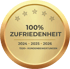 Goldenes Siegel mit 5 Sternen, "100% ZUFRIEDENHEIT", "2024 • 2025 • 2026" und "1500+ KUNDENBEWERTUNGEN".