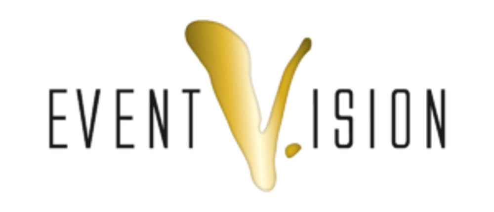 EVENT VISION Logo mit goldenem V-Symbol.