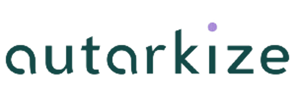 Autarkize-Logo in dunkelgrüner Schrift auf dunkelgrünem Hintergrund, mit einem lila Punkt über dem "i".