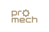 Braunes "pro mech" Logo mit Zahnrad anstelle des "o" auf dunkelgrünem Hintergrund.