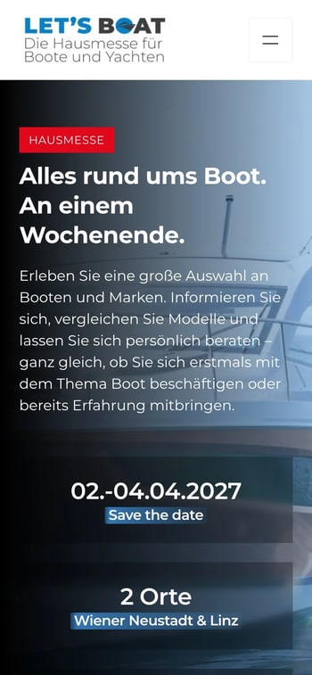 Website von Let's Boat in der Handy-Ansicht