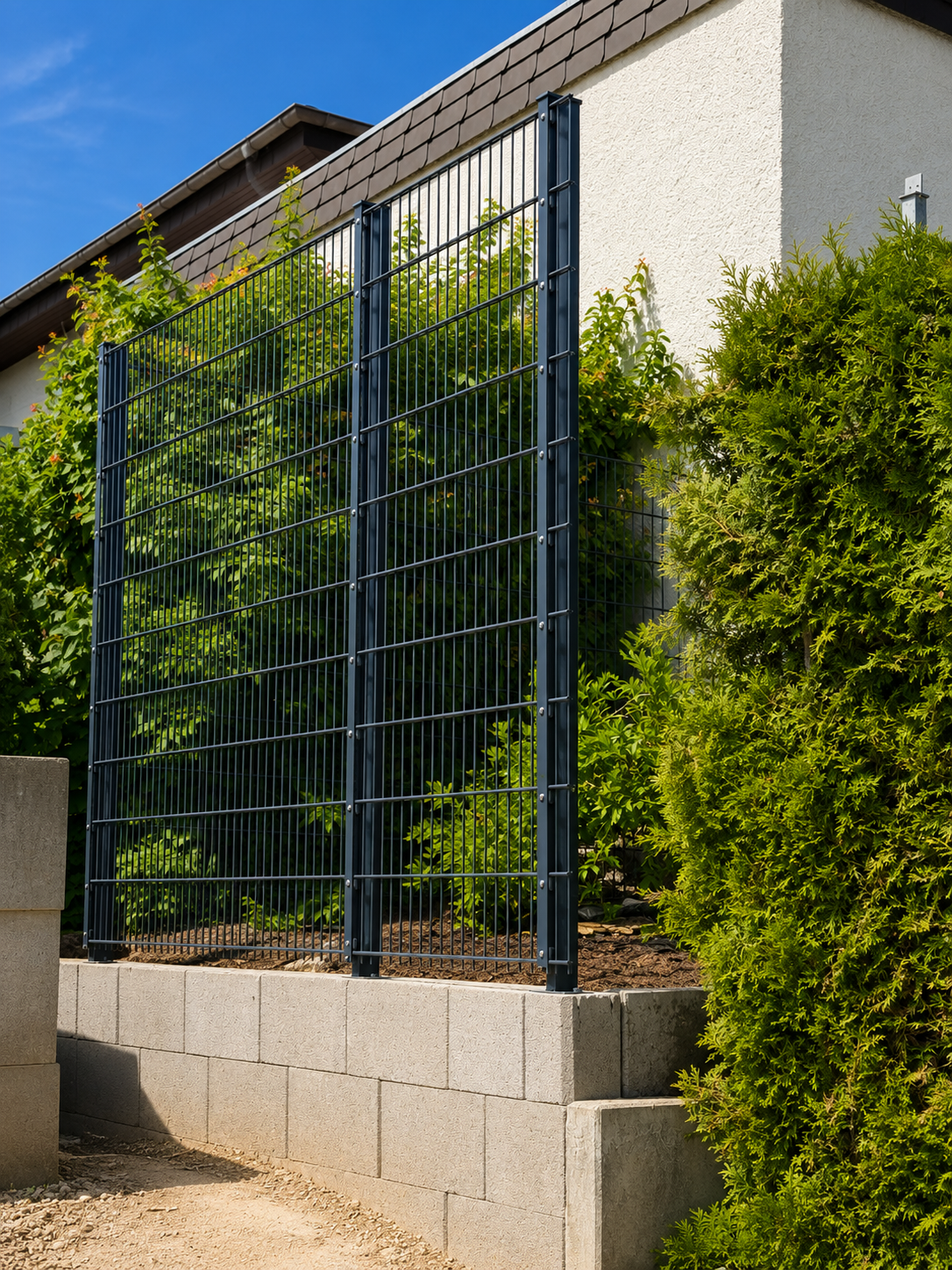 Zaunanlage mit Hohlsteinmauer