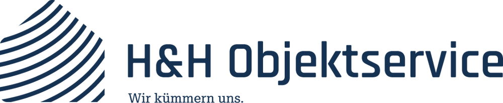 Blaues Logo "H&H OBJEKTSERVICE" in einem stilisierten Haus und einem Bogen darunter.