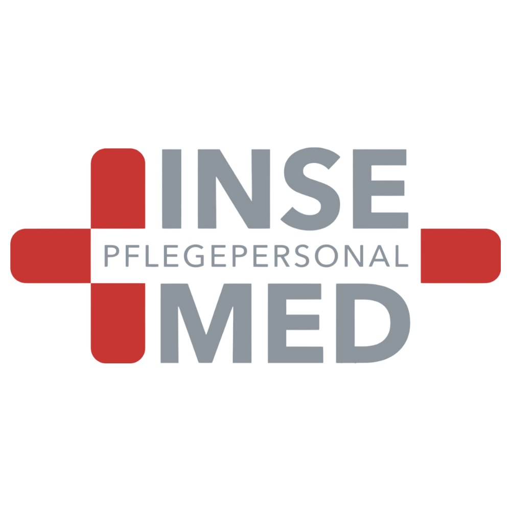 Logo: Rotes Kreuzsymbol mit grauem Text "INSE PFLEGEPERSONAL MED".