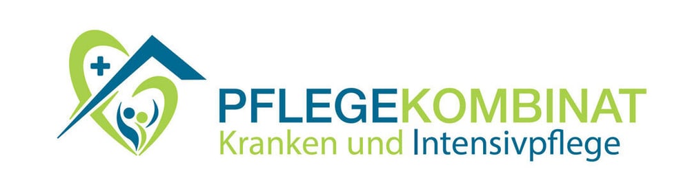 Blaues Logo: Eine Hand trägt ein Haus, in dem eine Person mit Rollator steht. Daneben steht "PFLEGETEAM 24 Schwedt".