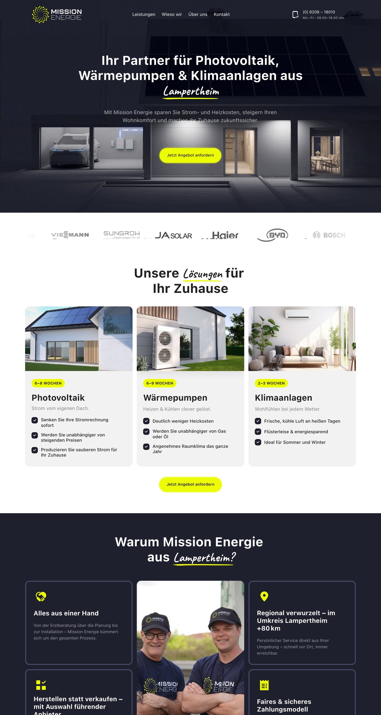 Mission Energie website, first three screens