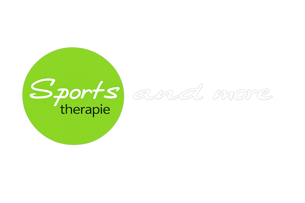 Logo Sports and more therapie mit grünem Kreis auf schwarzem Hintergrund.